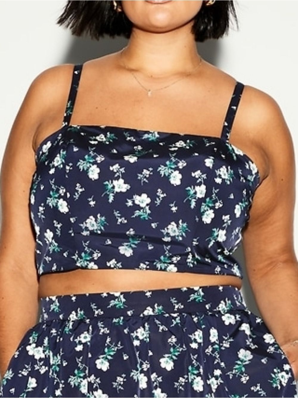 XL • The Occasion By Old Navy • Floral Square-Neck Navy Tafetta Crop Tank Top